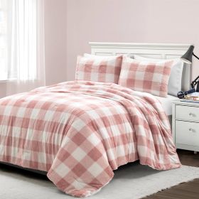 Full/Queen Size Plaid Soft Faux Fur Comforter Set Pink Blush