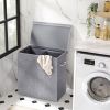Grey Fabric MDF 2-Compartmant Laundry Hamper Basket with Removeable Cotton Bag