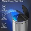 Motion Sensor Stainless Steel 13 gallon Trash Can with Ozone Button