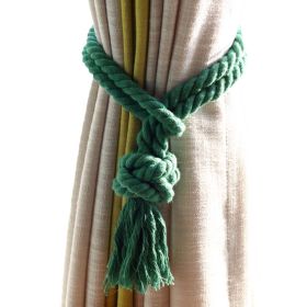 2 Pcs Curtain Tiebacks Handmade Cotton Rope Round Knot Drapery Tie Backs for Window Sheer Blackout Panels, Green