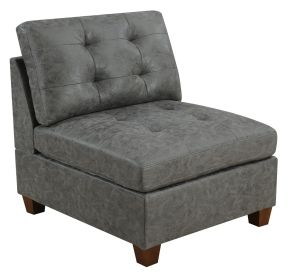 Living Room Furniture Tufted Armless Chair Antique Grey Breathable Leatherette 1pc Cushion Armless Chair Wooden Legs