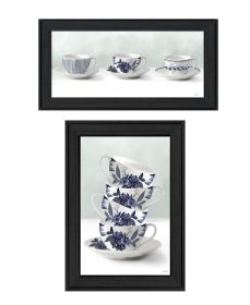 "Tea tower with Cups and Sauces Vignette is by Artisan House Fenway, Ready to Hang Framed Print, Black Frame