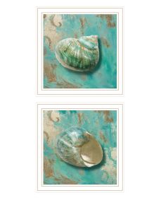 "Azurica I & Sea II" 2-Piece Vignette by Sophie 6, Ready to Hang Framed Print, White Frame