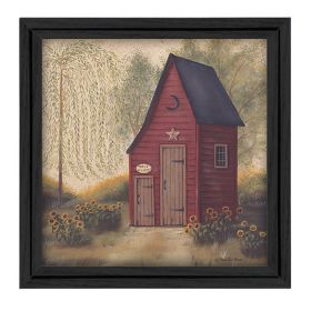 "Folk Art Outhouse" By Pam Britton, Printed Wall Art, Ready To Hang Framed Poster, Black Frame