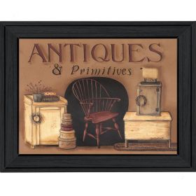 "Antiques and Primitives" By Pam Britton, Printed Wall Art, Ready To Hang Framed Poster, Black Frame