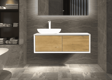 48" Wall Mounted Bathroom Vanity in oak with Sink, Modern Floating Bathroom Vanity Sink Combo