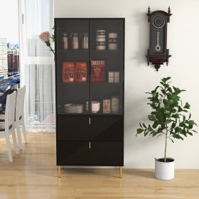 74-inch Black Light Luxury Wine Cabinet with Two Drawers and One Door