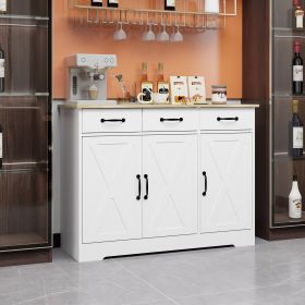 Farmhouse Buffet Cabinet Storage Sideboard with 3 Drawers and 3 Doors for Dining Living Room Kitchen Cupboard-White