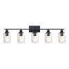 5-Light Bathroom Lighting Fixtures Over Mirror 40 Inches Length, Contemporary Black Vanity Light Industrial Wall Lamp with Clear Hammered Glass Shade