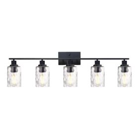 5-Light Bathroom Lighting Fixtures Over Mirror 40 Inches Length, Contemporary Black Vanity Light Industrial Wall Lamp with Clear Hammered Glass Shade