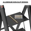 4 Step Ladder;  Retractable Handgrip Folding Step Stool with Anti-Slip Wide Pedal;  Aluminum Step Ladders 4 Steps;  300lbs Safety Household Ladder