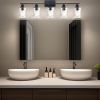 5-Light Bathroom Lighting Fixtures Over Mirror 40 Inches Length, Contemporary Black Vanity Light Industrial Wall Lamp with Clear Hammered Glass Shade