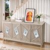 Modern 4-Door Cabinet with Mirrored Decorative Doors,for Bedroom,Living Room,Office,Easy Assembly, Wood Color