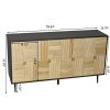 Elegant Vintage 4-Door Cabinet with Carved Effect Decoration Doors,for Bedroom,Living Room,Office,Easy Assembly, Black Frame + Wood Color Door
