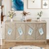 Modern 4-Door Cabinet with Mirrored Decorative Doors,for Bedroom,Living Room,Office,Easy Assembly, Wood Color