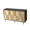 Elegant Vintage 4-Door Cabinet with Carved Effect Decoration Doors,for Bedroom,Living Room,Office,Easy Assembly, Black Frame + Wood Color Door