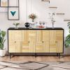 Elegant Vintage 4-Door Cabinet with Carved Effect Decoration Doors,for Bedroom,Living Room,Office,Easy Assembly, Black Frame + Wood Color Door