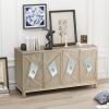 Modern 4-Door Cabinet with Mirrored Decorative Doors,for Bedroom,Living Room,Office,Easy Assembly, Wood Color