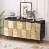 Elegant Vintage 4-Door Cabinet with Carved Effect Decoration Doors,for Bedroom,Living Room,Office,Easy Assembly, Black Frame + Wood Color Door