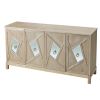 Modern 4-Door Cabinet with Mirrored Decorative Doors,for Bedroom,Living Room,Office,Easy Assembly, Wood Color