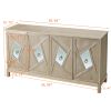 Modern 4-Door Cabinet with Mirrored Decorative Doors,for Bedroom,Living Room,Office,Easy Assembly, Wood Color
