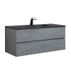 47'' Wall Mounted Single Bathroom Vanity in Ash Gray With Matte Black Solid Surface Vanity Top