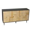 Elegant Vintage 4-Door Cabinet with Carved Effect Decoration Doors,for Bedroom,Living Room,Office,Easy Assembly, Black Frame + Wood Color Door