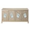 Modern 4-Door Cabinet with Mirrored Decorative Doors,for Bedroom,Living Room,Office,Easy Assembly, Wood Color
