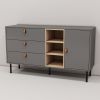 Modern sideboard with three drawers, one door and 3 open shelves