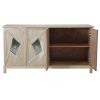 Modern 4-Door Cabinet with Mirrored Decorative Doors,for Bedroom,Living Room,Office,Easy Assembly, Wood Color