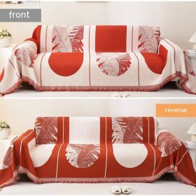 Chenille Sofa Cover Towel Four Seasons (Option: Feather Leaf Red-180x230cm)