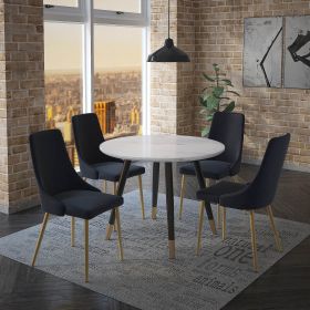 HOLLIS (Color: WHITE FAUX MARBLE TABLE/BLACK CHAIR)