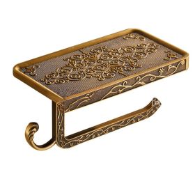 Antique Carved Mobile Phone Stand Bathroom Storage Organize The Shelves Tissue Holder (Color: gold)