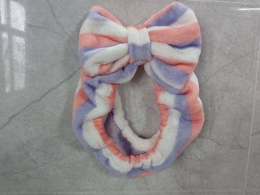 Hair Band Flannel Bow Hair Band Online Influencer Cute Girl Heart Makeup Hair Fixer Bags Apply A Facial Mask Face Washing (Option: Pink And Purple Stripes)