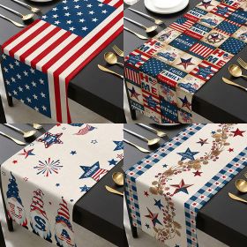 1PC Rectangle Linen Blend Striped Table Runners; Independence Day Home Decoration (Color: Style 3)