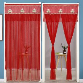Double Yarn Lace Gauze Door Curtain Quiet Anti-mosquito Embroidered Living Room Bedroom Bathroom Universal Partition Home Decor (Color: 01 Red)