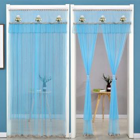 Double Yarn Lace Gauze Door Curtain Quiet Anti-mosquito Embroidered Living Room Bedroom Bathroom Universal Partition Home Decor (Color: 01 Blue)