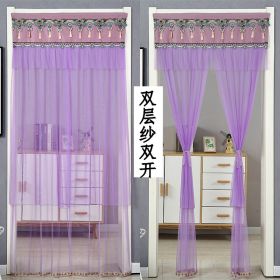 Double Yarn Lace Gauze Door Curtain Quiet Anti-mosquito Embroidered Living Room Bedroom Bathroom Universal Partition Home Decor (Color: 02 Purple)