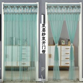 Double Yarn Lace Gauze Door Curtain Quiet Anti-mosquito Embroidered Living Room Bedroom Bathroom Universal Partition Home Decor (Color: 02 Green)
