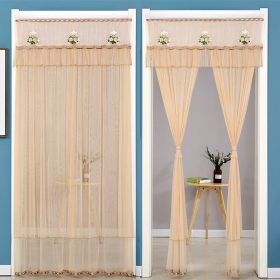 Double Yarn Lace Gauze Door Curtain Quiet Anti-mosquito Embroidered Living Room Bedroom Bathroom Universal Partition Home Decor (Color: 01 Coffee)