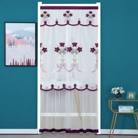 Double Yarn Door Curtain Anti-mosquito Flowers Embroidery Mute Bedroom Living Room Bathroom Universal Partition Home Decoration (Color: purple)