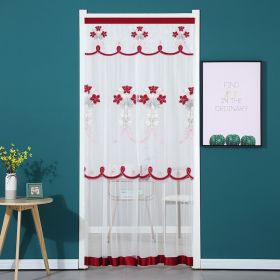 Double Yarn Door Curtain Anti-mosquito Flowers Embroidery Mute Bedroom Living Room Bathroom Universal Partition Home Decoration (Color: Red)