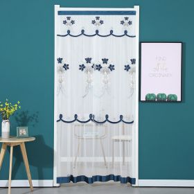Double Yarn Door Curtain Anti-mosquito Flowers Embroidery Mute Bedroom Living Room Bathroom Universal Partition Home Decoration (Color: Blue)