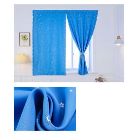 Solid Color Star Curtain White Tulle Hook&Loop No Punching Easy To Install Bedroom Girls Kids Adult Shading Simple Self-adhesive (Color: 03 Blue silver stars)