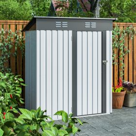 5 X 3 Ft Outdoor Storage Shed, Galvanized Metal Garden Shed With Lockable Doors, Tool Storage Shed For Patio Lawn Backyard Trash Cans (Color: as Pic)