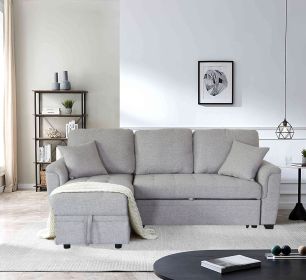 2049 Storage Sofa Bed Tufeted Cushion with 2 Pillows (Color: Light Gray)