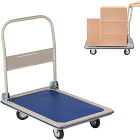 Heavy Duty Hand Truck Folding Platform Cart Moving Push Flatbed Dolly Cart (Color: Blue)