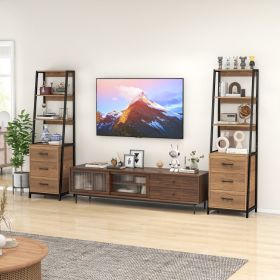 Multifunctional Tall Bookcase with Open Shelves and Storage Drawers (Color: Natural)
