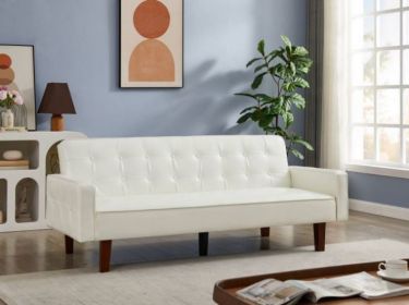 PU Leather Sofa Furniture Adjustable backrest Easily Assembles Loveseat (Color: White)