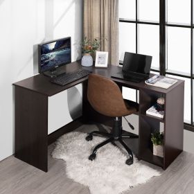 39.4" W x 47.2" D Corner Computer Desk L-Shaped Home Office Workstation Writing Study Table with 2 Storage Shelves and Hutches (Color: DARK BROWN)